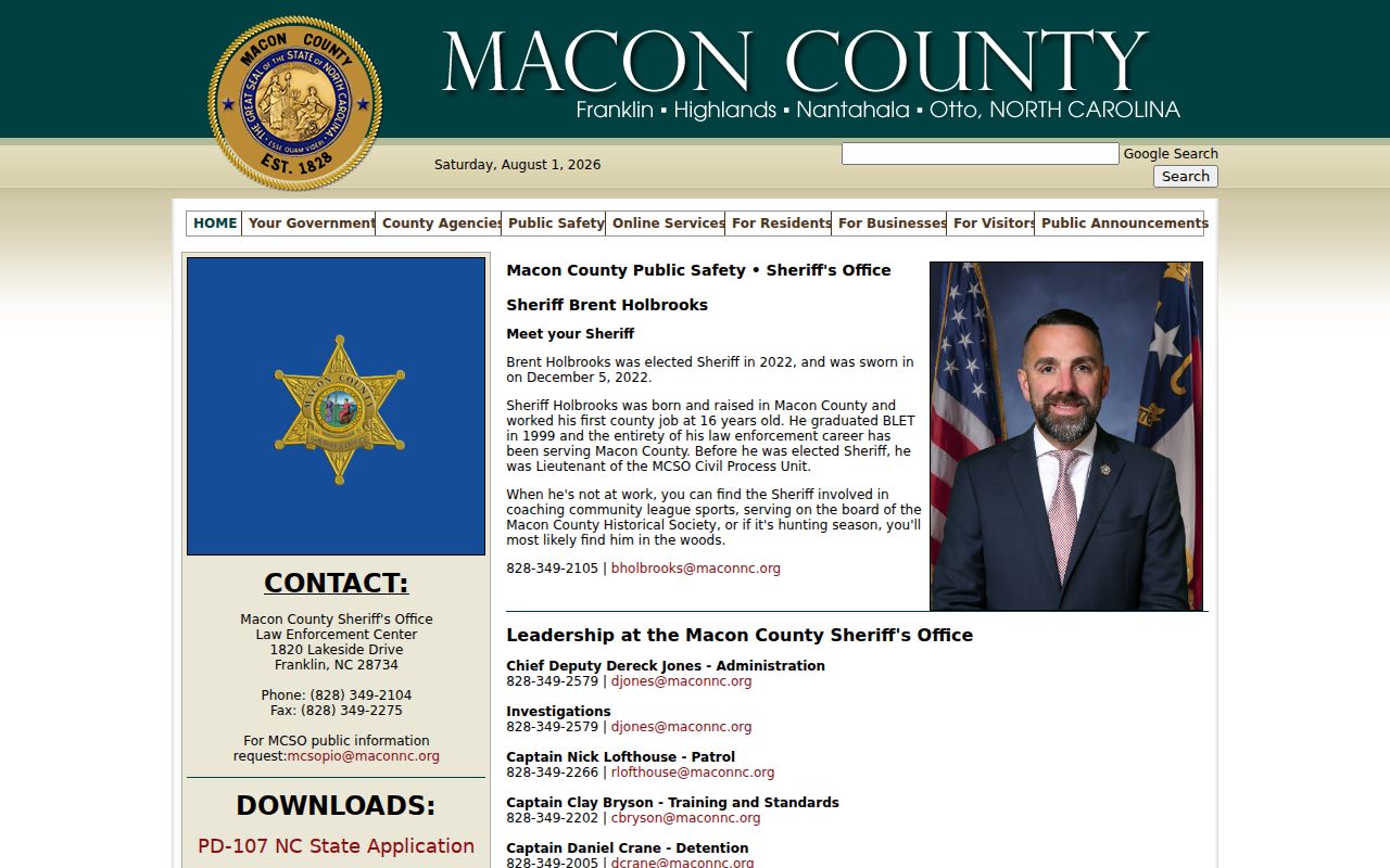Macon County criminal history law enforcement and detention center