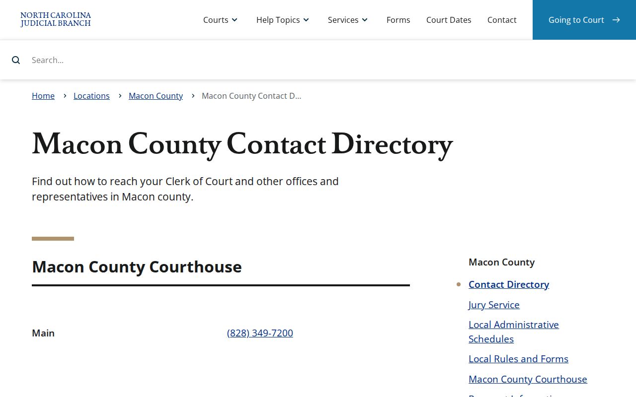Macon County criminal history court clerk and justice office directory