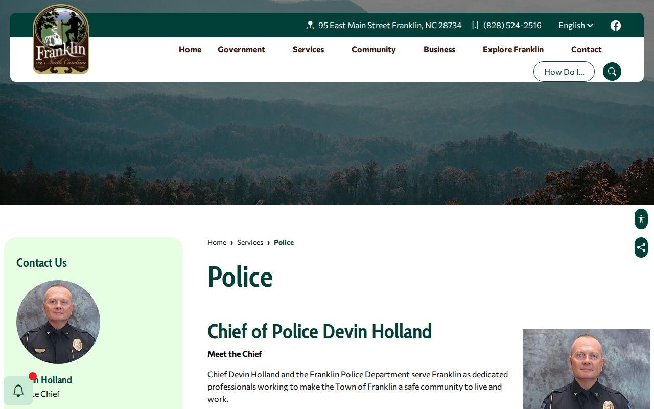 Franklin criminal records and Police Department contact page